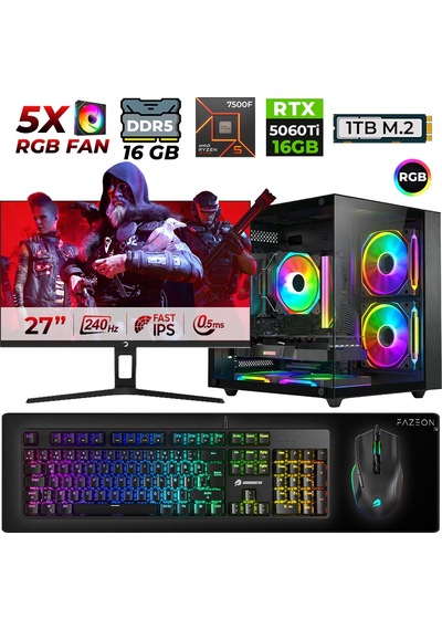 Xaser Live X70 R5-7500F 16 GB 1 TB Nvme SSD 16 GB RTX5060Ti 27" Dos Masaüstü Oyuncu Bilgisayarı