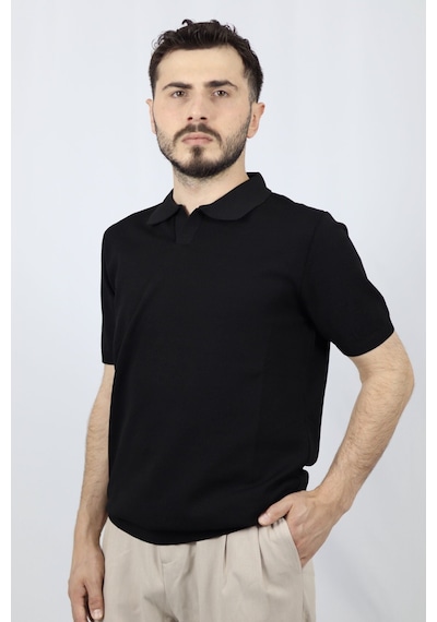 Ventov Polo V Yaka Pirinç Örgü Erkek Triko Vtr2603 Siyah