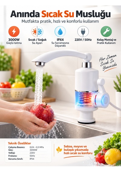 Elektrikli Su Isıtıcı Musluk Beyaz