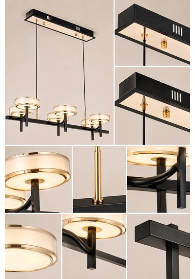 6'lı Modern Premium 3 Renkli Ledli Sarkıt Avizesi Uzun Salon Mutfak Yemek Masası Üstü Modelleri 120w Siyah