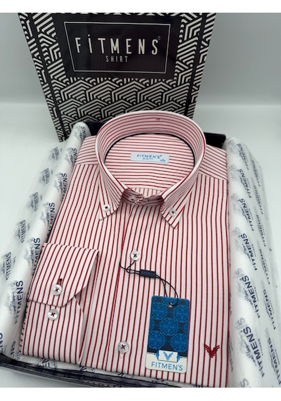Slim Fit Uzun Kol Premium Çizgili Yaka Düğmeli Hediye Kutulu Erkek Gömlek Fs-004440 - Bordo-3181 Slim Fit Uzun Kol Premium Çizgili Yaka Düğmeli Hediye Kutulu Erkek Gömlek Fs-004440 - Bordo-3181