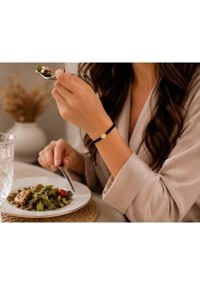 Seven Kuyumculuk 14 Ayar Altın Van Cleef Model Şans Yoncası Makrome Bileklik Siyah
