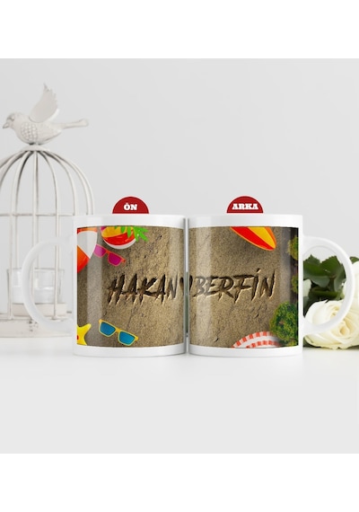 Bk Gift Kişiye Özel Aşkını Kumsala Yazdım Beyaz Kupa Bardak-2, Sevgiliye Hediye, Yıl Dönümü Hediyesi Kobitmeyencom32699 Bk Gift