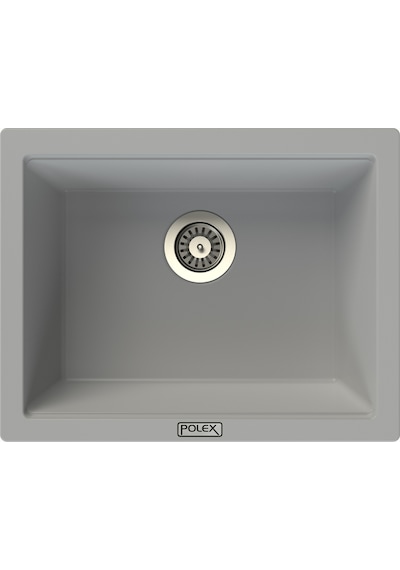 Polex Cristalüx Granit Evye P-09 Gri Tezgah Altı Ve Tezgah Üstü Kare Mutfak Evyesi 55.5x43.5 CM