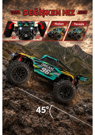 Sarı 1:16 Rc Araba 36 Km/h Hızlı 4x4 Uzaktan Kumandalı Off Road Drift Araç Şarjlı 2.4ghz