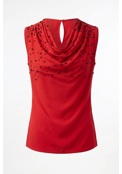 Sateen İnci Detaylı Bluz - Kırmızı-137353