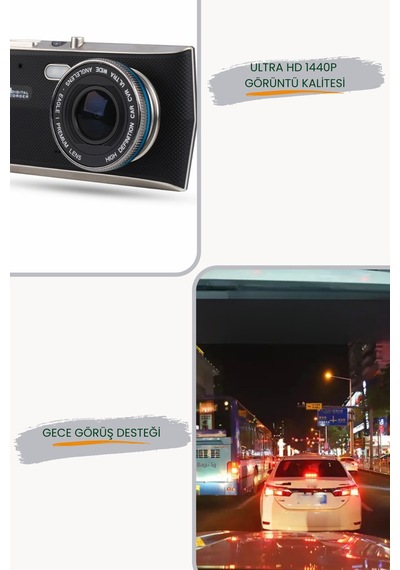 Hc-004 4 Inc Dokunmantik Ips Ekran Araç Içi Çift Kamera Gece Görüşlü.yol Kayıt Kamerası.