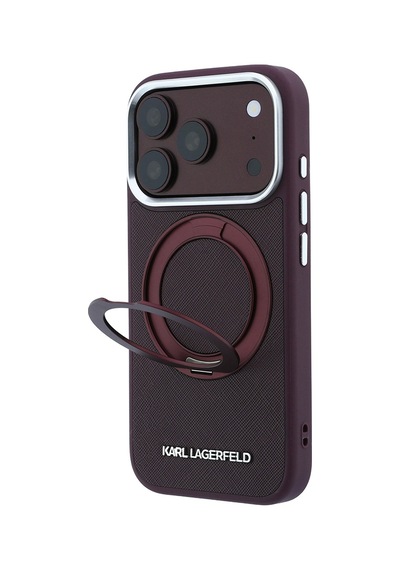 Apple iPhone Uyumlu 18 Pro Kılıf Karl Lagerfeld Lisanslı M-safeli Metal Logo Pu Saffiano 360 Standlı Kapak Bordo