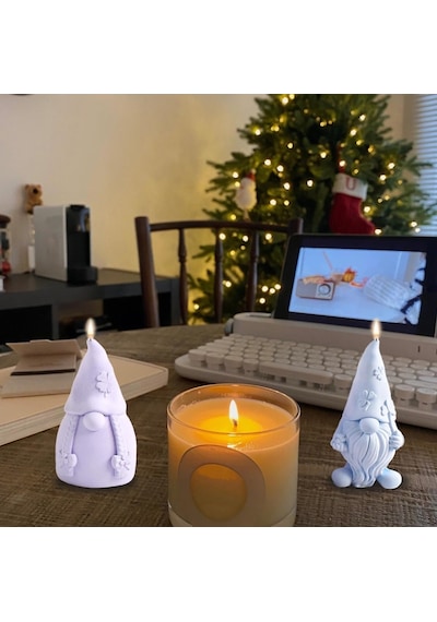 Apeksdesign Yılbaşı Özel Noel Baba & Noel Cüce Sedefli Mum - Koku Seçenekli