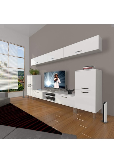 Decoraktiv Eko 9 Slm Dvd Krom Ayaklı Tv Ünitesi Tv Sehpası Beyaz