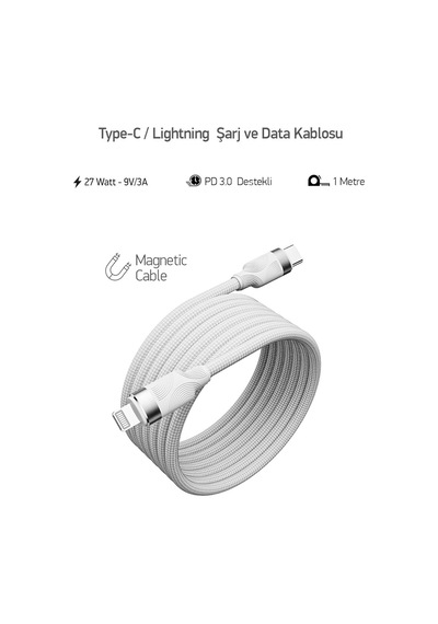 Örgülü Mıknatıslı 27w Type-c To Lightning 1mt Data Ve Şarj Kablosu Spk-13 27w Mıknatıslı, Type-c To Lighting Diğer