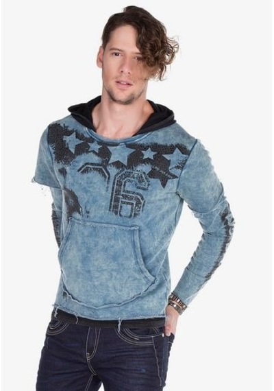 Cipo & Baxx Cl279 Baskılı Taş İşlemeli Erkek Kapşonlu Sweatshirt 001