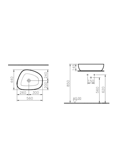 VitrA Outline Asimetrik Lavabo 56 CM Mat Beyaz 5991B401-0016