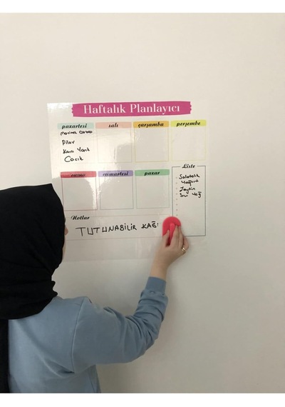 Haftalık Planlayıcı Takvim Statik Akıllı Kağıt Tahta Yazı Tahtası Planner Kalem 50x50 Cm Cok Renkli