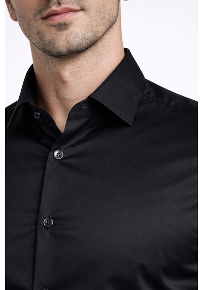 Classics Men Slim Fit Uzun Kollu Kolay Ütü Pamuk Saten Erkek Gömlek Siyah