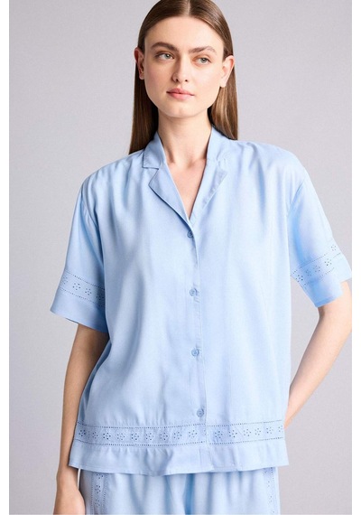 Defacto Regular Fıt Pijama Yaka Dokuma Pijama Üst G8217ax26smbe745 Mavi-be745