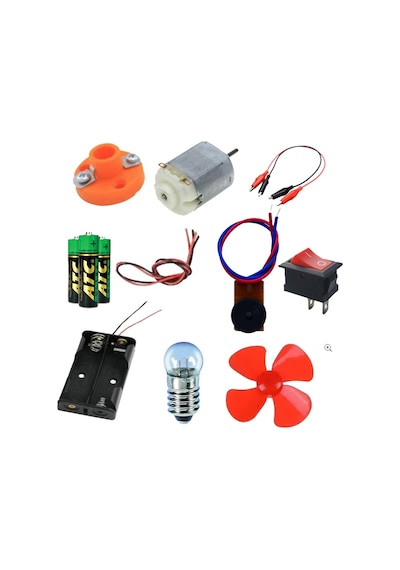 Elektrik Okul Deney Seti - 6, Deney Zili, Duy, Anahtar, Pil Yatağı, Pil, Lamba, Kablo, Dc Motor