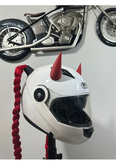 Motor & Motosiklet Kırmızı Şeytan Boynuzlu Çift Örgülü Saç Kask Dış Aksesuar Diğer