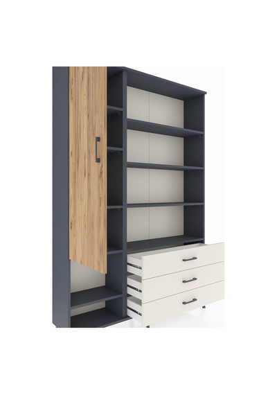 Arges Dolap 9 Raflı 3 Çekmeceli Tek Kapaklı 132x30x195 Antra... Antrasit