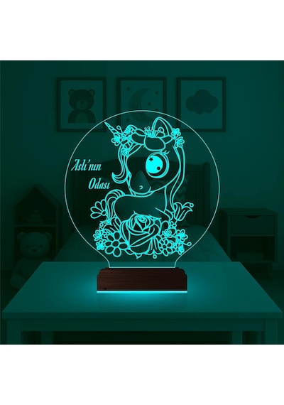 Luvivia Unicorn At Çocuk Odası Kişiye Özel 3d Lamba - Masa Gece Lambası V2 Şeffaf