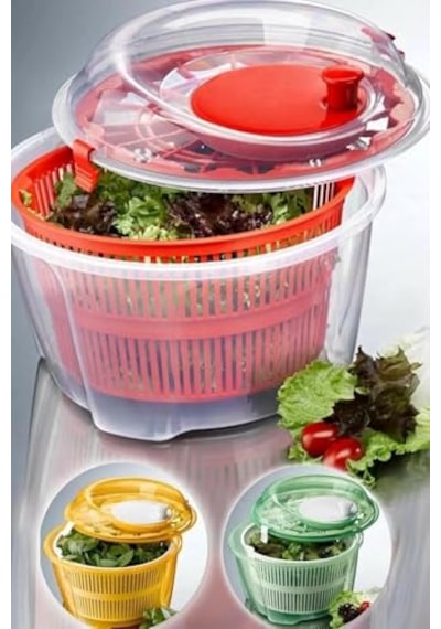 Salata Sebze Kurutucu Pratik Salata Kurutucu Çevirmeli Sebze & Marul Kurutma Kabı, 4,5 L Manuel Dönerli Yıkama V Diğer