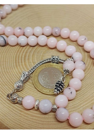 Pembe Siyah Alacalı Opal Taşı 99luk Tesbih 8mm 42110 Çok Renkli
