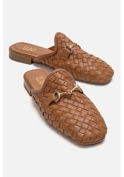 Luvishoes Senıa Taba Örgü Hakiki Deri Tokalı Önü Kapalı Kadın Terlik