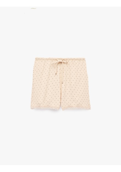 Koton Dantel Detaylı Rahat Kalıp Puantiyeli Şort Pijama Altı Beyaz Desenli 7wlk80011mk