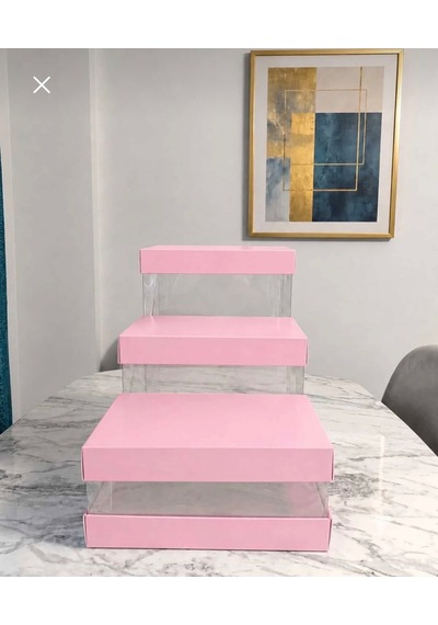 Asetat Gelin Çeyiz Bohça Kutusu Toz Pembe 3'lü Set 1 Takım Şeffaf Katlanabilir Demonte Söz Nişan Hediyelik Ölçüler Büyükboy:33 33 40cm Orta Boy: 33 33 25cm Küçük Boy: 33 33 15cm