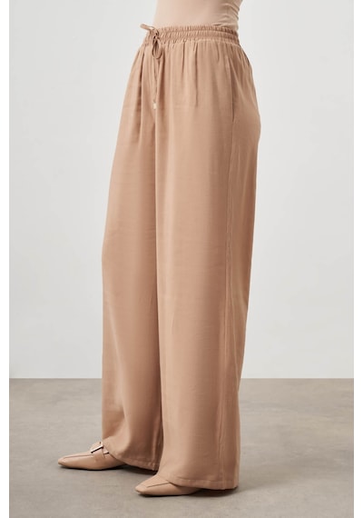 Mizalle Beli Lastikli Modal Bej Pantolon Bej