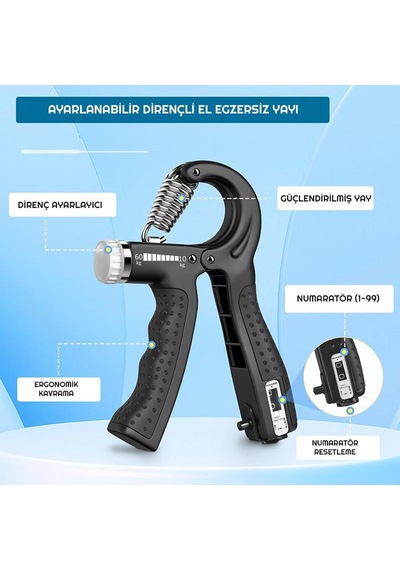 Exeo Direnç Ayarlanabilir Sayaçlı El Egzersiz Yayı Seti -60 KG