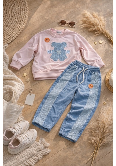 Uğur Bebe Pembe Pullu Esnek Sweatshirt Ve Geniş Paça Kot Pantolon Kız Çocuk Bayramlık Takım Pembe Mavi Pembe Mavi Uğur Bebe Pembe Pullu Esnek Sweatshirt Ve Geniş Paça Kot Pantolon Kız Çocuk Bayramlık Takım Pembe Mavi Pembe Mavi