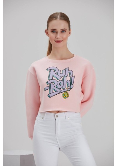 Meecy Kadın Pembe Baskılı Sweatshirt Pembe Pembe