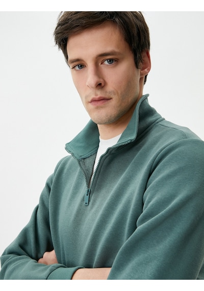 Koton Yarım Fermuarlı Sweatshirt Basic Dik Yaka Ribanalı Uzun Kollu Yeşil 4sam70002mk Yeşil Koton Yarım Fermuarlı Sweatshirt Basic Dik Yaka Ribanalı Uzun Kollu Yeşil 4sam70002mk Yeşil