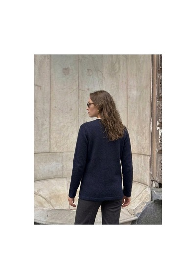 Onno Style Women Kendinden Desenli Jakarlı Kadın Ceket Lacivert