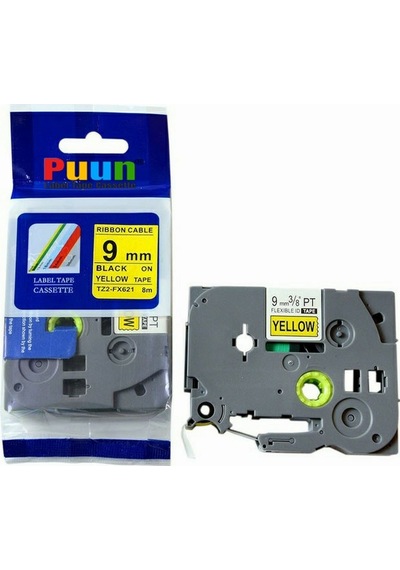 Puun Brother P-Touch TZE-FX621 9mm x 8m Sarı Üzerine Siyah Esnek