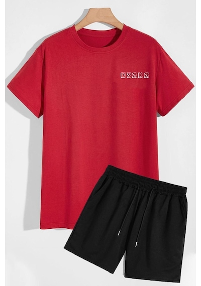 Uyguntarz Osaka Şort T-shirt Eşofman Takımı Kırmızı