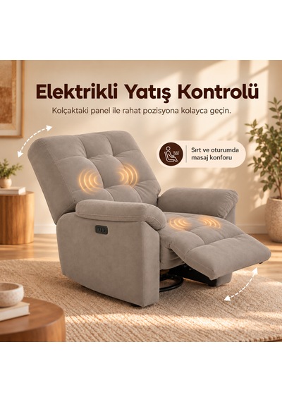 Smarto Relax Porto Masajlı Elektrikli Döner Sallanan Tv Koltuğu Kontrol Panelli Ergonomik Polyester Baba Koltuğu Ekru Smarto Relax Porto Masajlı Elektrikli Döner Sallanan Tv Koltuğu Kontrol Panelli Ergonomik Polyester Baba Koltuğu Ekru
