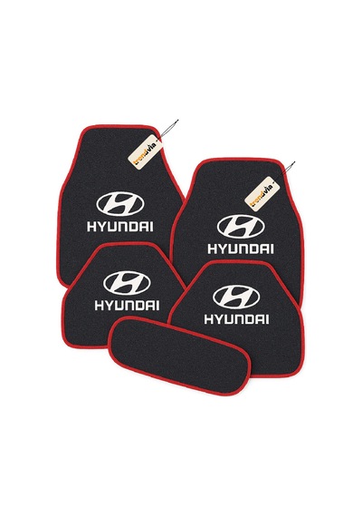 Hyundai Logolu Antrasit Kırmızı Oto Halı Paspas Seti 5 Parça Kaymaz Araba Paspası