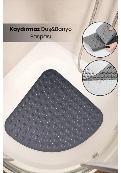 Pearlette Kaydırmaz Duş&banyo Matı / Üçgen Duşakabin Ve Küvet Paspası Antrasit-gri