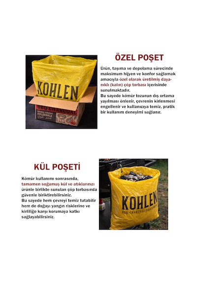 KOHLEN Doğal Meşe Mangal Kömürü Bbq Özel | Boylanmış | Doğal | 5 Kg