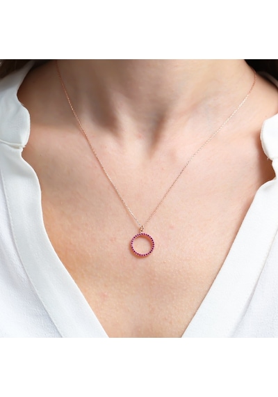 Mia vento Fuşya Taşlı Basic Halka Rose Renk Gümüş Kolye