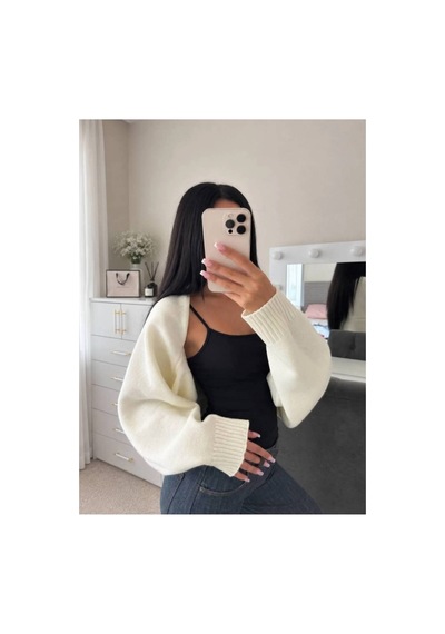 Flex Fashıon Kadın Sokak Modası Akrilik Crop Triko Hırka Krem - 928384069 Krem - 928384069 Krem
