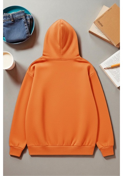 Uyguntarz Unisex Nyc Tasarım Baskılı Kapüşonlu Sweatshirt Turuncu