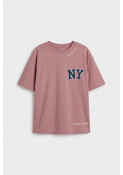 Gül Kurusu Oversize Kısa Kollu Baskılı Kız Çocuk T-shirt - 75174 Gülkurusu