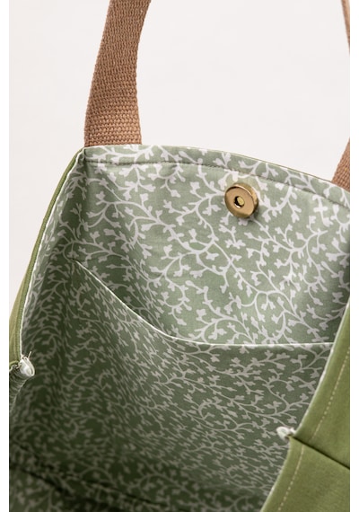 Fabric Craft Bag Omuz Çantası Kadın Duck Kumaş Desenli Büyük Boy Günlük Çanta Kahverengi - Yeşil