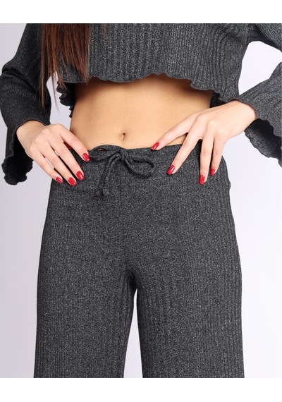 Soft&Basic Punta Raporlu Geniş Paça Siyah Pantolon Siyah