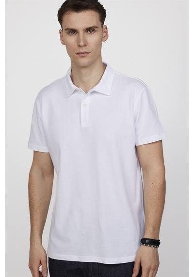 Tudors Slim Fit Desenli Polo Yaka Erkek Beyaz Tişört-27283-Beyaz