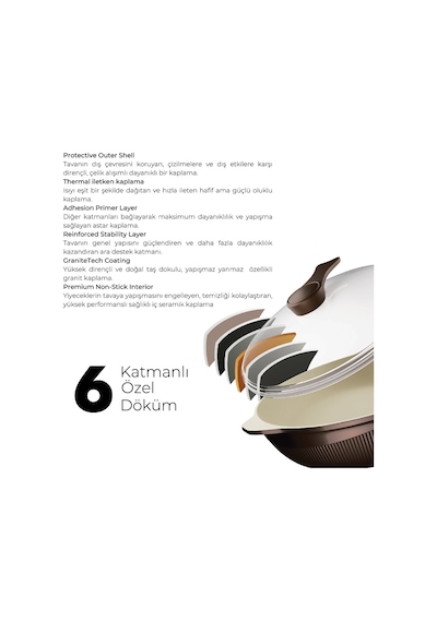 Prosteam 6 Katmanlı Granit Tava 26 Cm - Airfrey Yanmaz Yapışmaz Tava Kahverengi-krem