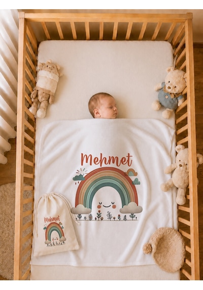 İsme Özel Erkek Bebek Battaniyesi %100 Pamuk 80x80 Cm Çift Kat Penye Ham Bez Kıyafet Kesesi Erkek Bebek Hediyesi 1083bkyx